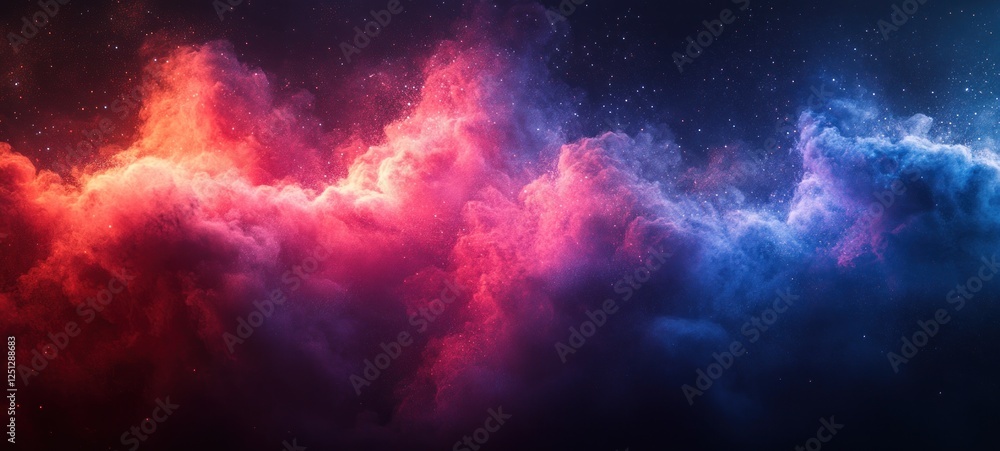 Poster abstract digital art soft gradient transitions from black to red blue vibrant glowing noise texture 