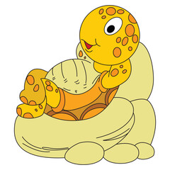 Vector illustration tortoise sleeping on the rock