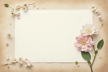 Empty Blank texture canvas paper card and gypsophila flower with copy for your text message. Light brown and shadows minimalism with copy space