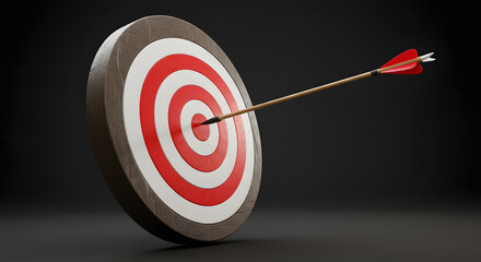 Achieving Success: Arrow Striking the Bullseye of a Wooden Target