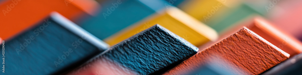Poster close-up photograph of multicolored textured rectangular blocks