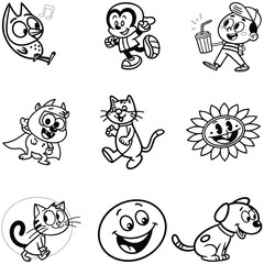 Animation cartoon icon bundle line art and illustrator eps 