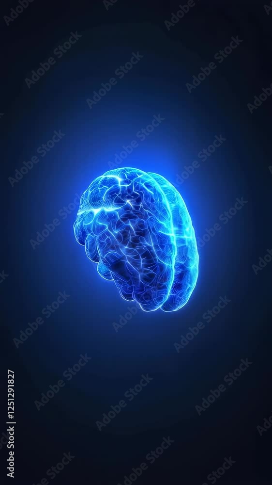 Aufkleber glowing blue human brain rotating against dark backdrop, revealing intricate neural networks and com