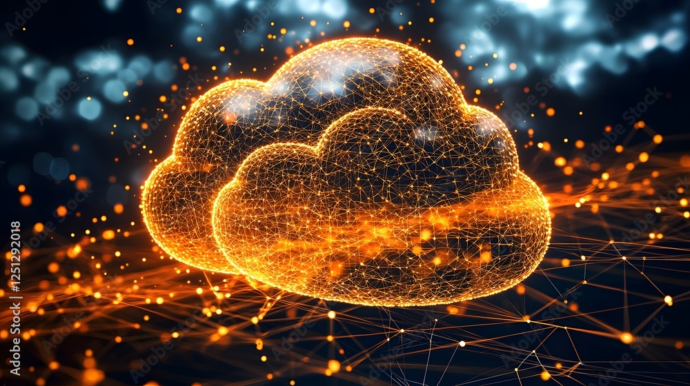 Poster visually stunning digital concept depicting a futuristic cloud storage system with a glowing dynamic