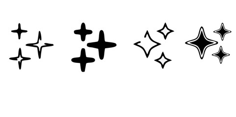 Stars icon collection. Different star shapes. Black stars icon set. Sparkle star icon set. Falling stars . Vector illustration