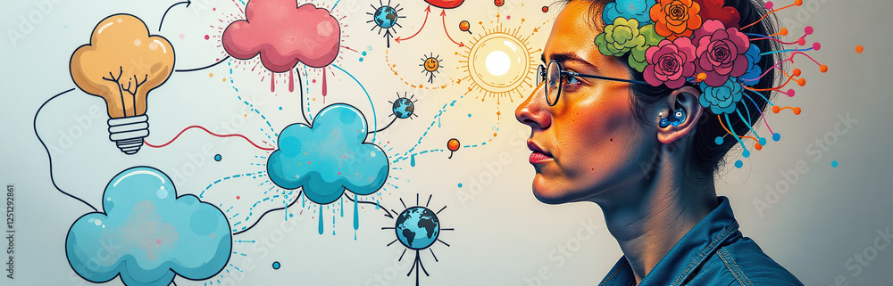 Poster using creative thinking and brainstorming techniques helps find innovative solutions and business st