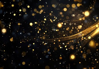 Abstract black and gold luxury vector background with abstract gold dots and shining golden lines.