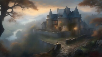 Naklejka premium nfinite Horizon: Floating Glass Villages Above Clouds with AI-Guided Solar Drones