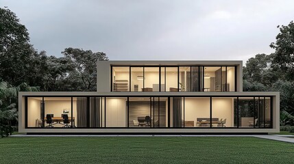 Obraz premium Modern Two-Story House Exterior With Glass Facade