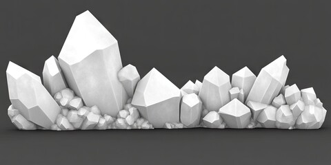 White crystal cluster, grey background, game asset