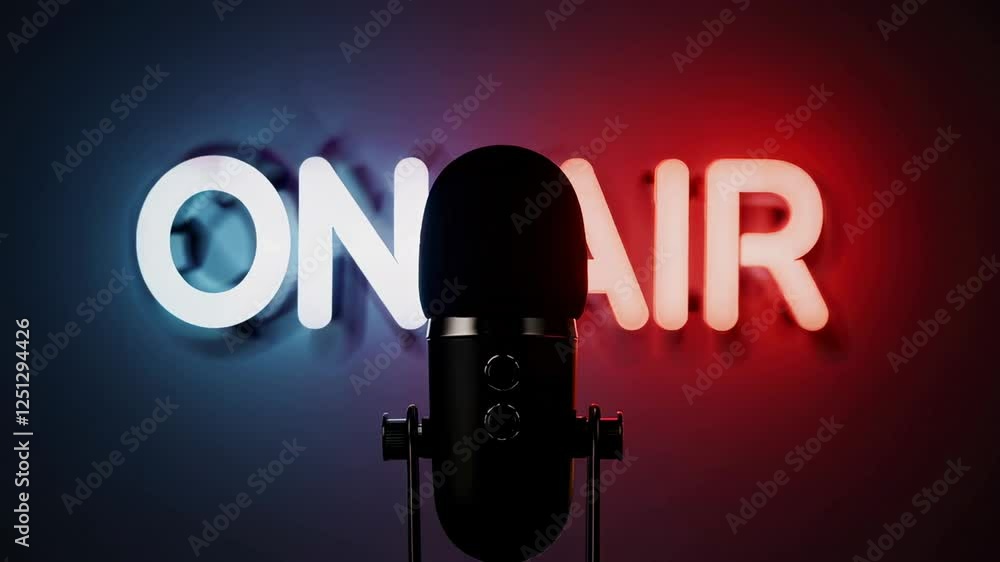 Aufkleber professional podcast microphone capturing audio with vibrant neon on air sign changing colors agains