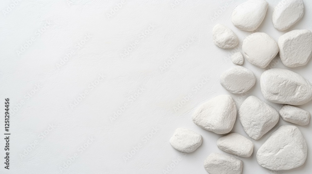 Poster white stones arranged on a clean background, creating a calming and minimalistic atmosphere, suitabl