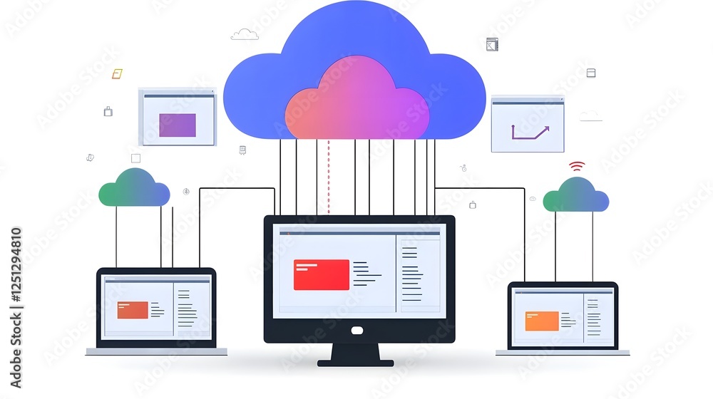 Poster seamless cloud storage solution with layers of integrated files and devices for efficient digital co