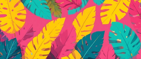 Vibrant Tropical Leaves Background Image Summer Design