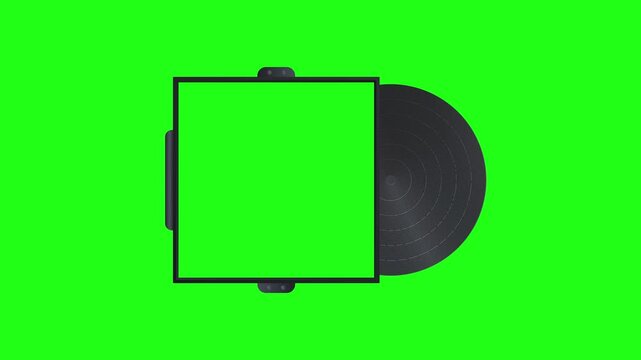 animated of rotating vinyl music player on green screen, audio and album template, 4K animation