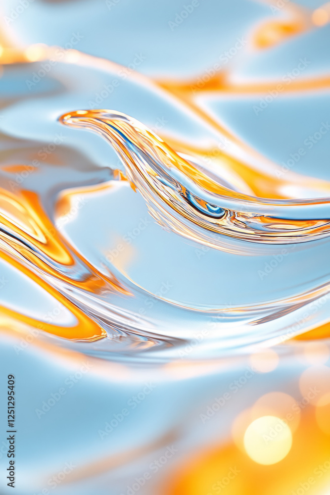 Poster fluid, textured waves merging vibrant orange with tranquil blue, capturing a sense of motion and