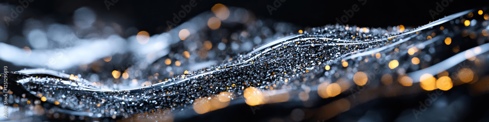 Poster abstract composition of undulating granular material with out-of-focus lights