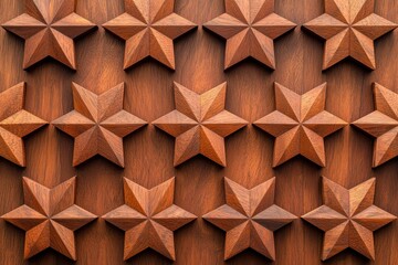 Intricate Wooden Star Patterns on a Polished Surface