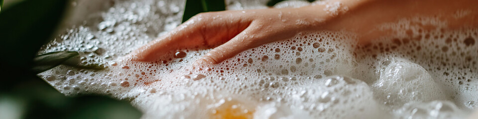 Fototapeta premium Hand in Suds with Foliage