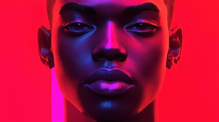 Man, portrait, red light, studio, beauty