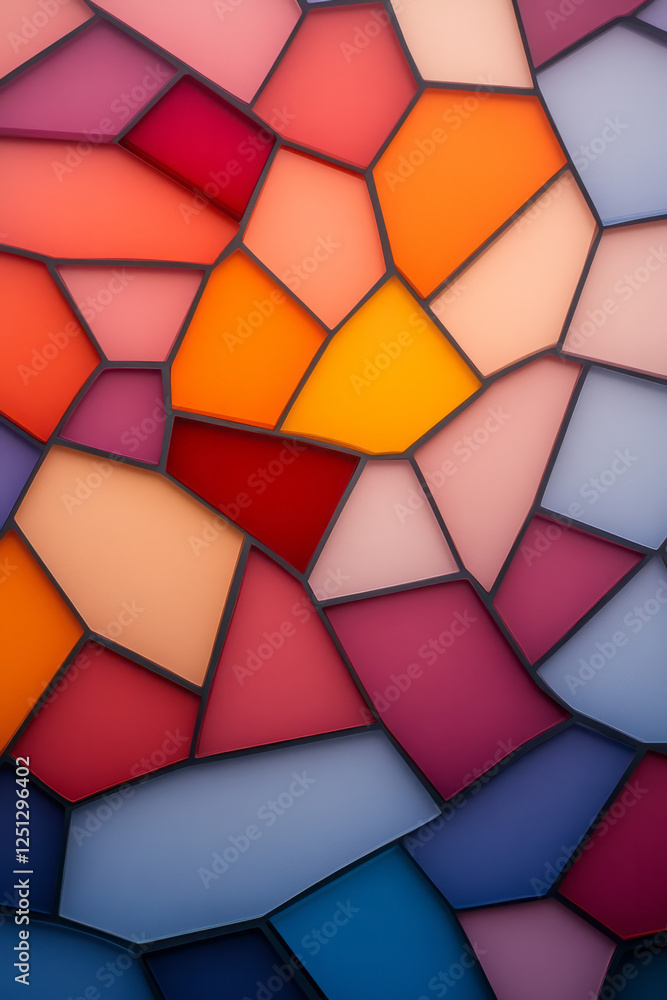 Fototapete a bold network of colorful polygons with reflective surfaces, overlapping and interlocking for a