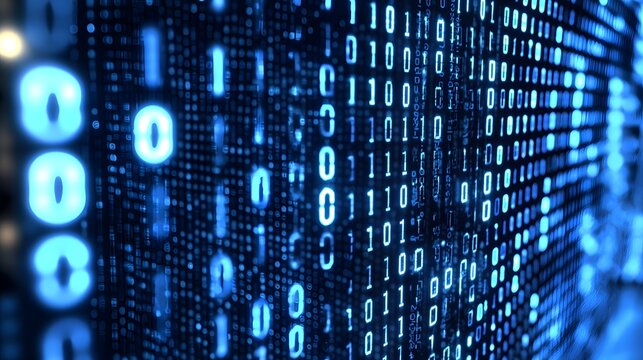 Glowing digital data cloud with flowing binary code against an abstract futuristic background  Representing the interconnected digital world data processing and the future of technology