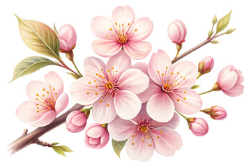 Fototapeta premium Cherry blossom branch in spring floral art nature illustration soft pastel colors close-up view of flowers and buds symbol of renewal and beauty