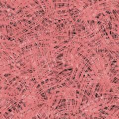 Seamless pattern, artistic pink lines on a dark background, dynamic and abstract scribble-like texture. Overlapping strokes, energetic, irregular messy strokes, illustration for textile, wallpaper
