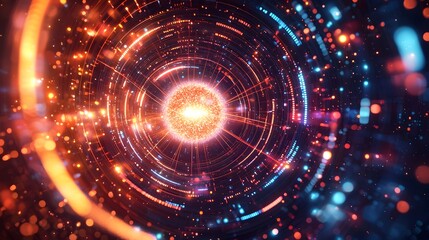 Obraz premium Glowing Data Cloud with Connecting Lines in a Futuristic High Tech Background Abstract digital technology with a central pulsing sphere surrounded by a network of luminous lines