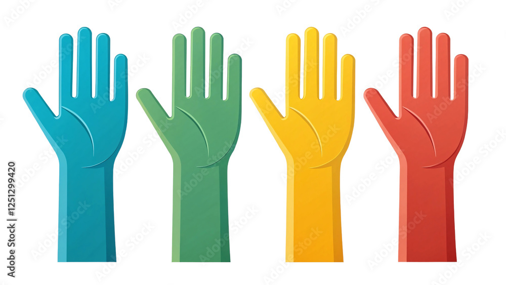 Poster engaging educational activity utilizing colorful hand shapes for learning classroom setting visual c
