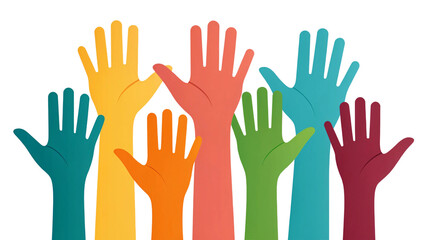 Community engagement event vibrant hands raised graphic illustration colorful environment top-down view unity and diversity concept for social awareness