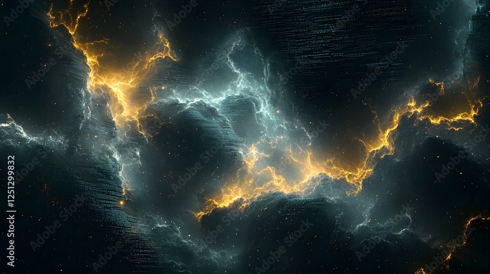 Poster dramatic abstract cloud background with luminous lines of code electric textures and vibrant digital