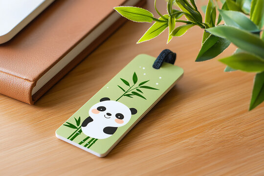 P An adorable bookmark featuring a happy pand