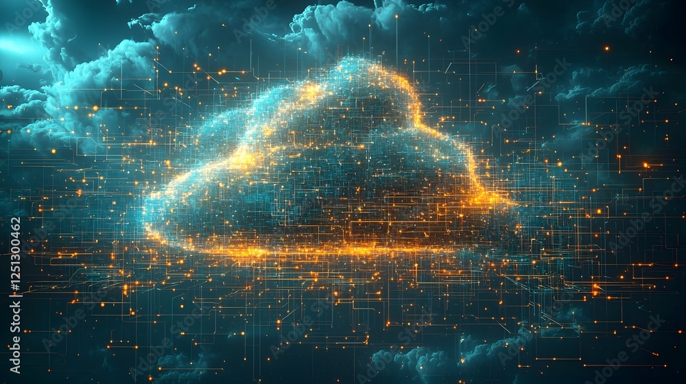 Poster depiction of a data cloud with a glowing ethereal appearance the image showcases a captivating visua
