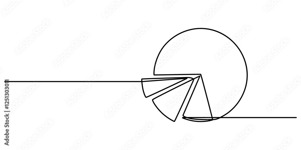 Wall mural continuous line drawing of pie chart and arrow growth up, business concept sketch object one line, s