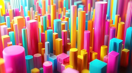 Obraz premium Colorful Abstract Cityscape Made of Bright Cylinders and Blocks