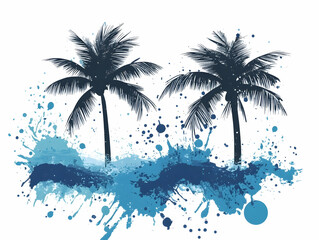 Abstract vector illustration of a summer background with palm trees, waves,