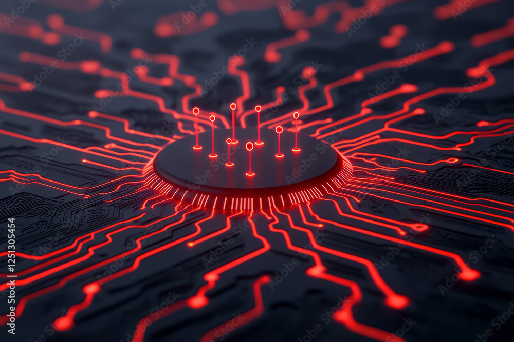 Poster a futuristic representation of neuronal structures, resembling circuit boards with glowing contact