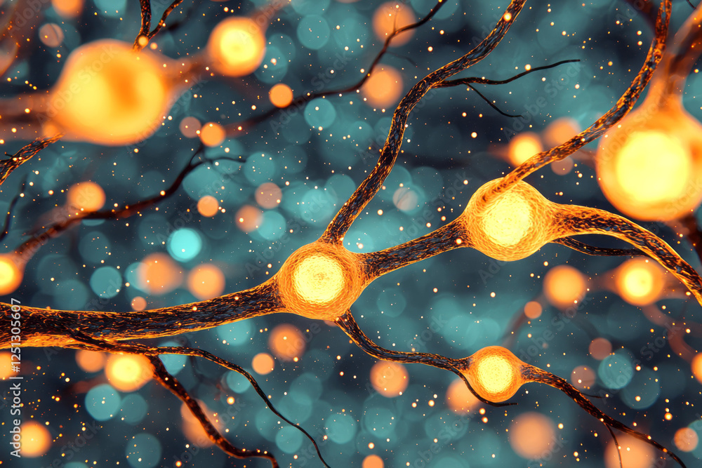 Poster a branching display of warm-toned neurons flowing into one another, creating a living network