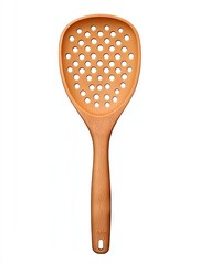 Wooden slotted spoon, kitchen utensil, cooking tool, isolated, white background, food preparation
