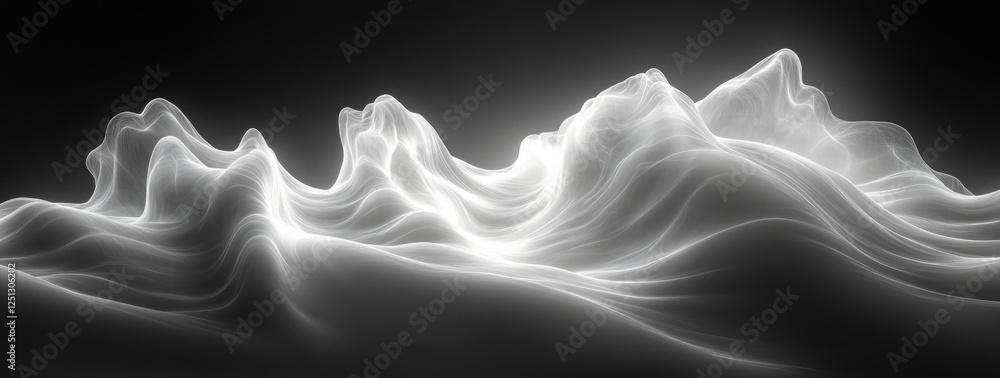 Poster black and white abstract composition smooth gradient surrealism calm mystery graphic design noise te