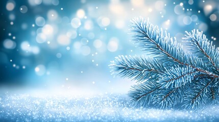 Frosty Winter Pine Branch Surrounded by Snow Winter Wonderland Close-Up Serene Atmosphere Nature's Beauty