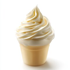Creamy vanilla soft serve ice cream cone, isolated white background, dessert food photography, for menu use
