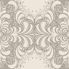 Seamless Scandinavian ethnic pattern of light beige floral elements on a light gray background