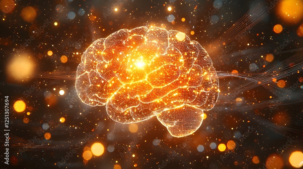 Poster holographic robotic brain surrounded by vibrant data streams and luminous lights futuristic visualiz