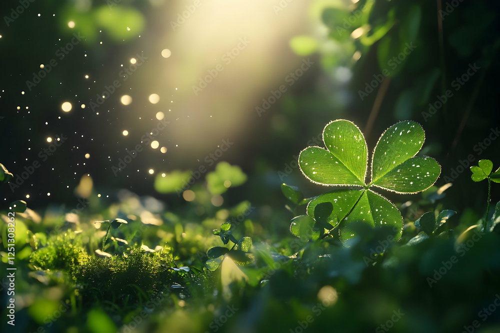 Aufkleber a close-up of the four-leaf clover with sunlight shining through, creating an enchanting