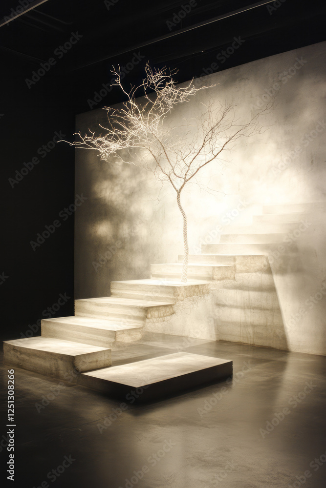 Aufkleber an ethereal display of light and structure, with a delicate wire form advancing along impossibly