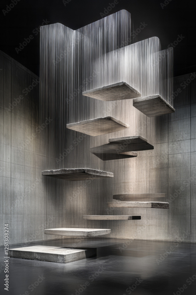 Poster an ethereal display of light and structure, with a delicate wire form advancing along impossibly