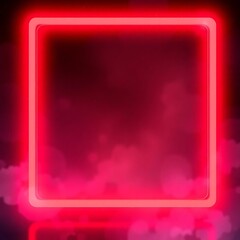 Red neon square frame with smoky background.