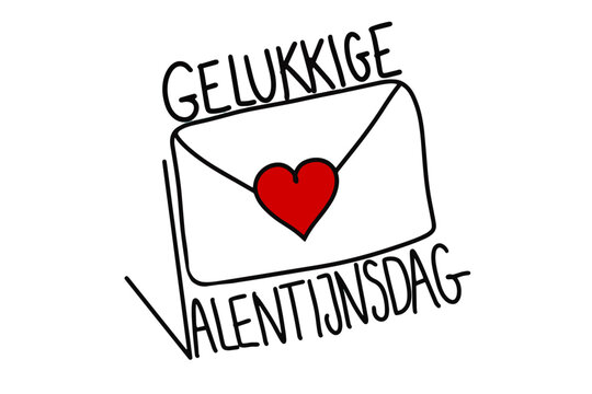 Vector van een gesloten envelop met een rood hart en de tekst gelukkige valentijnsdag 